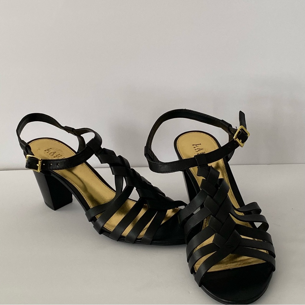 Ralph Lauren Black and Gold Strappy Sandals